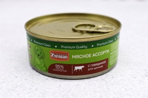 Корм Четвероногий гурман для щенков Мясное ассорти говядина 100г