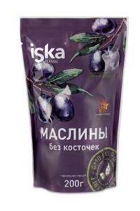 Маслины Иска черные без косточки д/п 200г