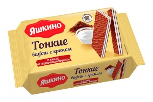 Вафли Яшкино тонкие с какао и молочным кремом 144г
