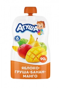 ДП Пюре Агуша Яблоко/Груша/Банан/Манго 90г