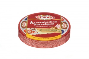 Сыр плавленый Президент круг сливочный/ветчина/грибы 45% 140г