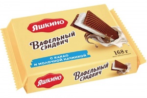 Вафельный сэндвич Яшкино с какао и молочной начинкой 168г