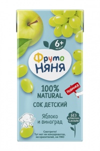 Детское питание  Сок ФрутоНяня 0,2л. яблоко виноград осветленный 0,2л