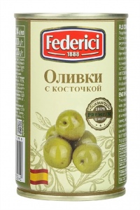 Оливки Федеричи с косточкой железная банка 300г